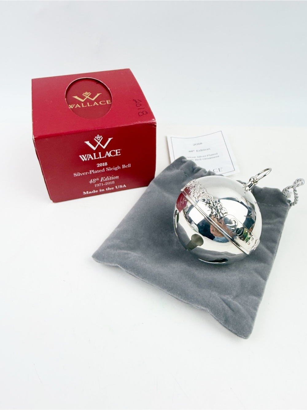 2018 Wallace Silver Plated Sleigh Bell Ornament 48th Ed Box Pouch Holiday Tree